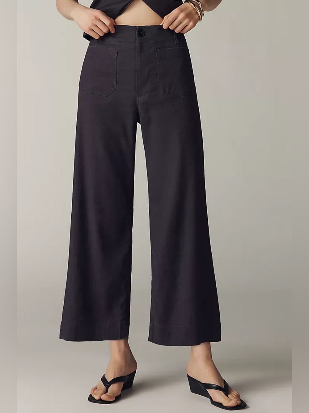 Anthropologie Maeve Colette Wide Leg Linen Cropped Pants Maritime Navy Blue 31